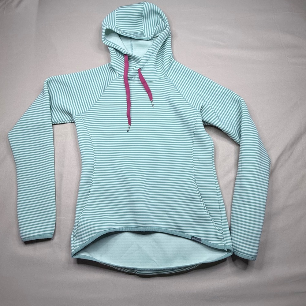 Columbia Omni-Wick Striped Hoodie Mint Green Pink Drawstring Thumbholes XS